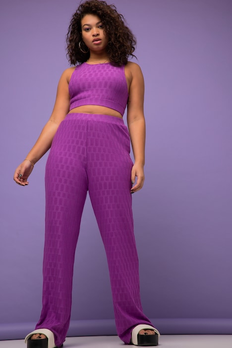 Hose, wide Legs, High Waist, Struktur-Jersey, Elastikbund