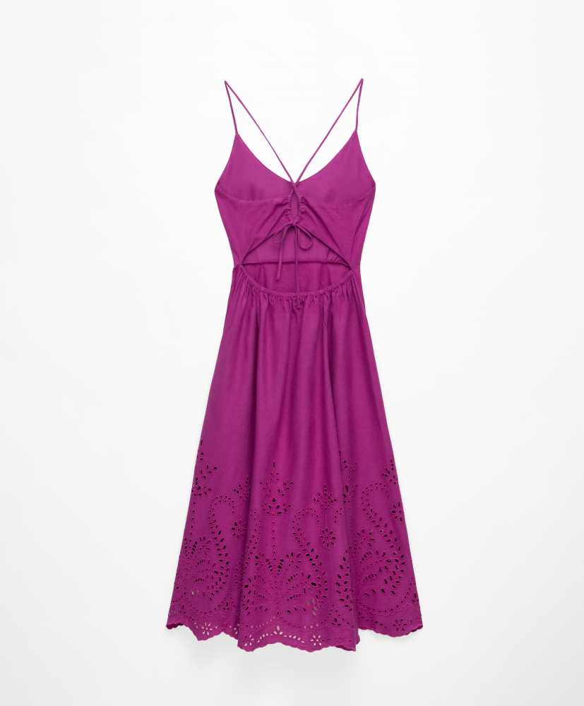Vestido midi de linho bordado