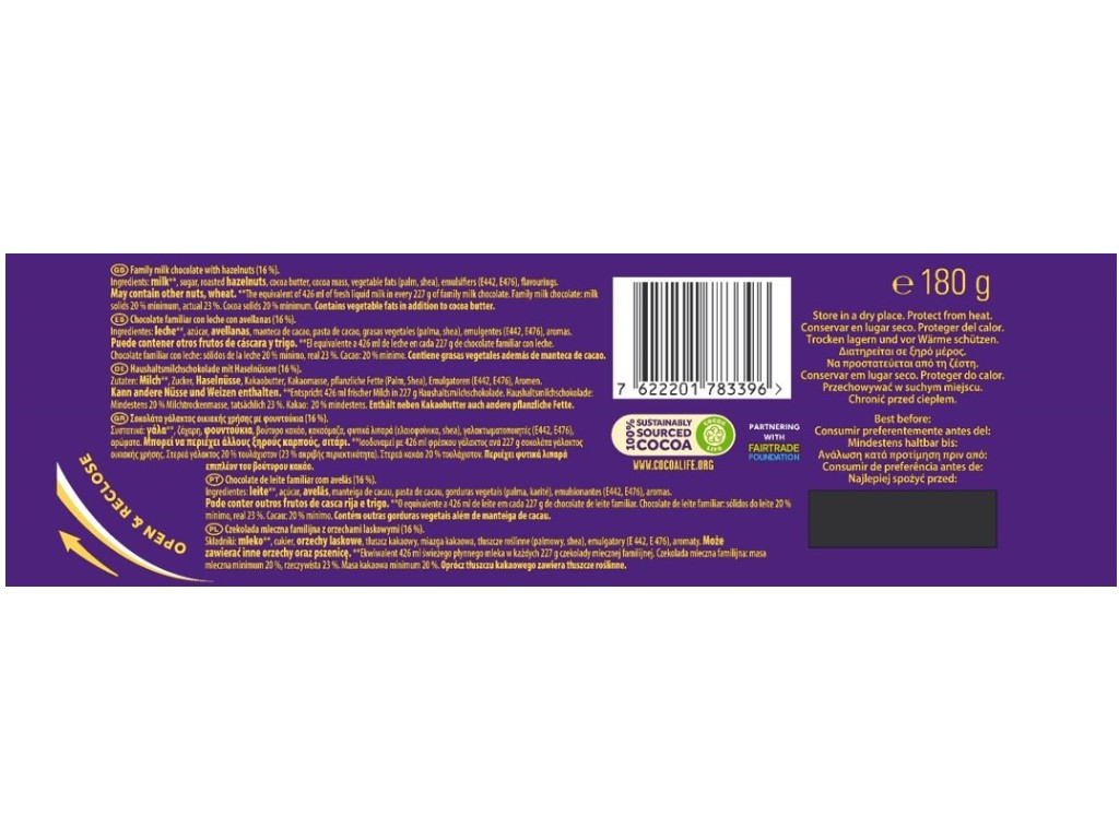 CHOCOLATE DE LEITE CADBURY DAIRY MILK WHOLENUT 180 G
