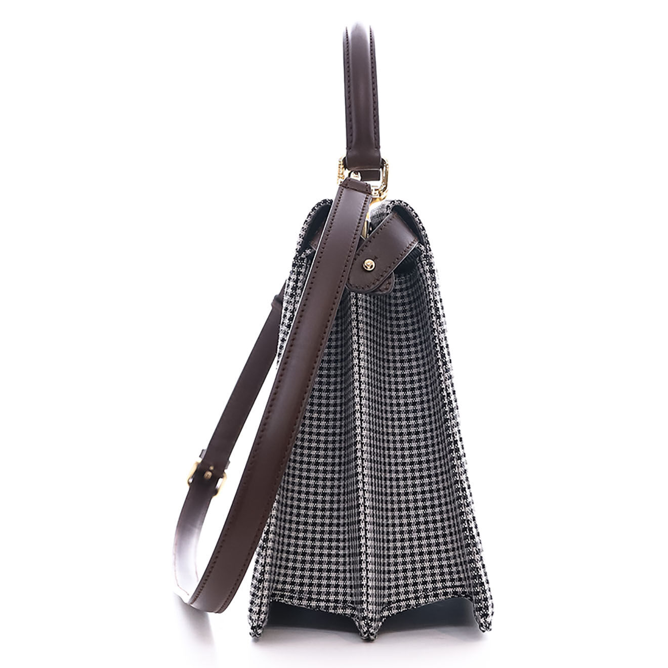 Fendi Sac à main Peekaboo Medium en Toile pied-de-poule & Cuir marron - Neuf avec étiquette - L.31 cm