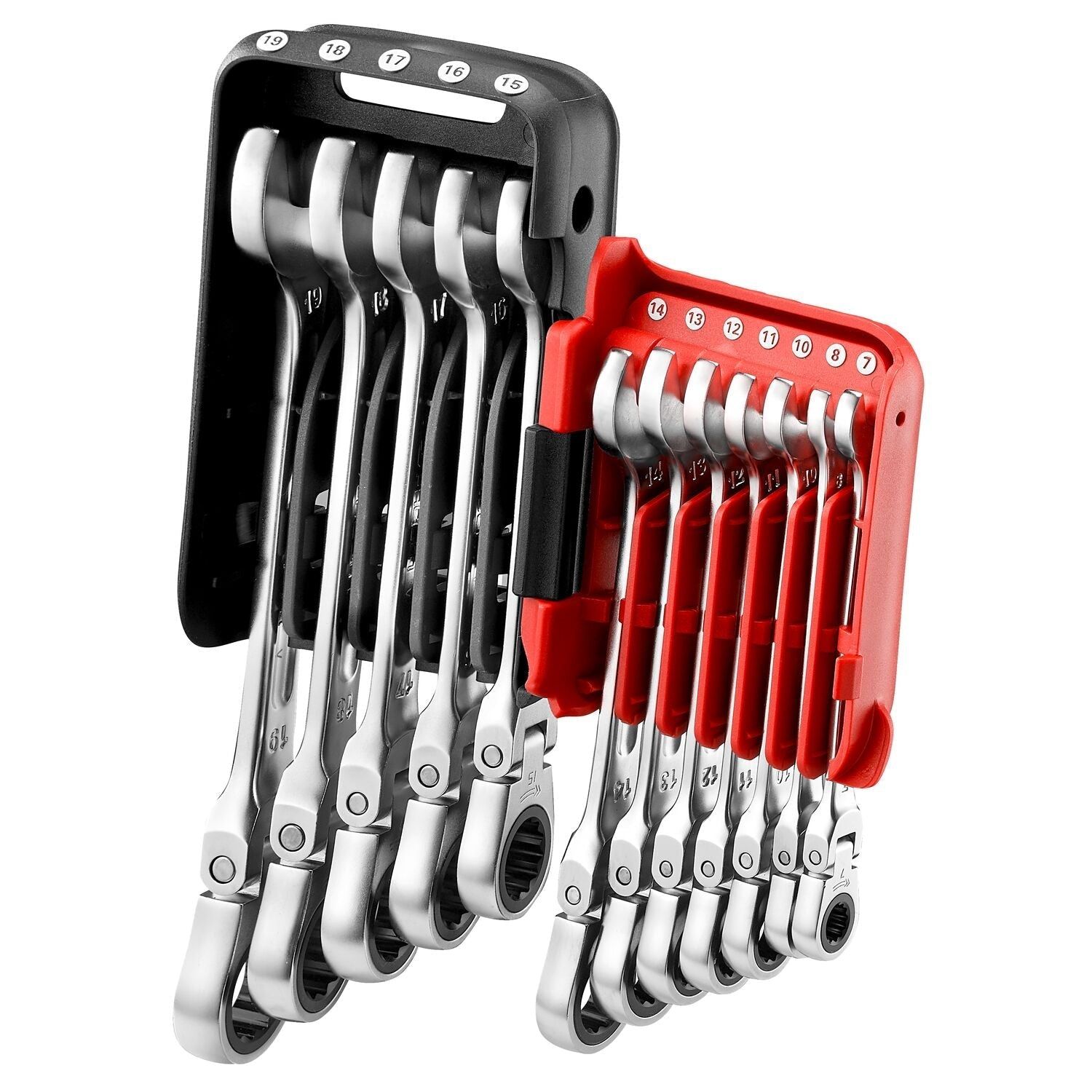 Facom Scharnierende Anti-Slip Ringsteeksleutelset met ratel in houder 12-delig - 467BF.JP12PB