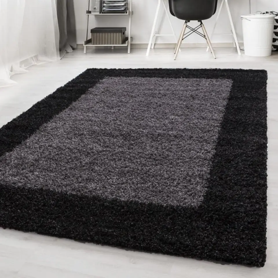 Basic Shaggy Kader vloerkleed Antraciet / Grijs Hoogpolig - 240x340 CM