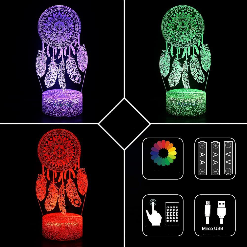 3D LED Acryl Lampe Nachtlicht Deko Lampe inkl. Fernbedienung (USB/Batteriebetrieben) - Traumfänger