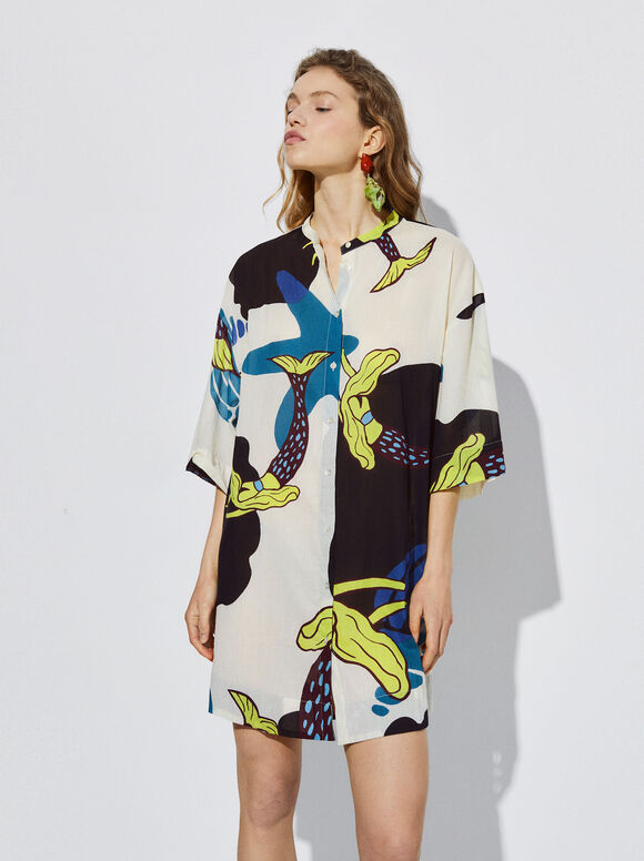Vestido camisa estampado - Multicolorido