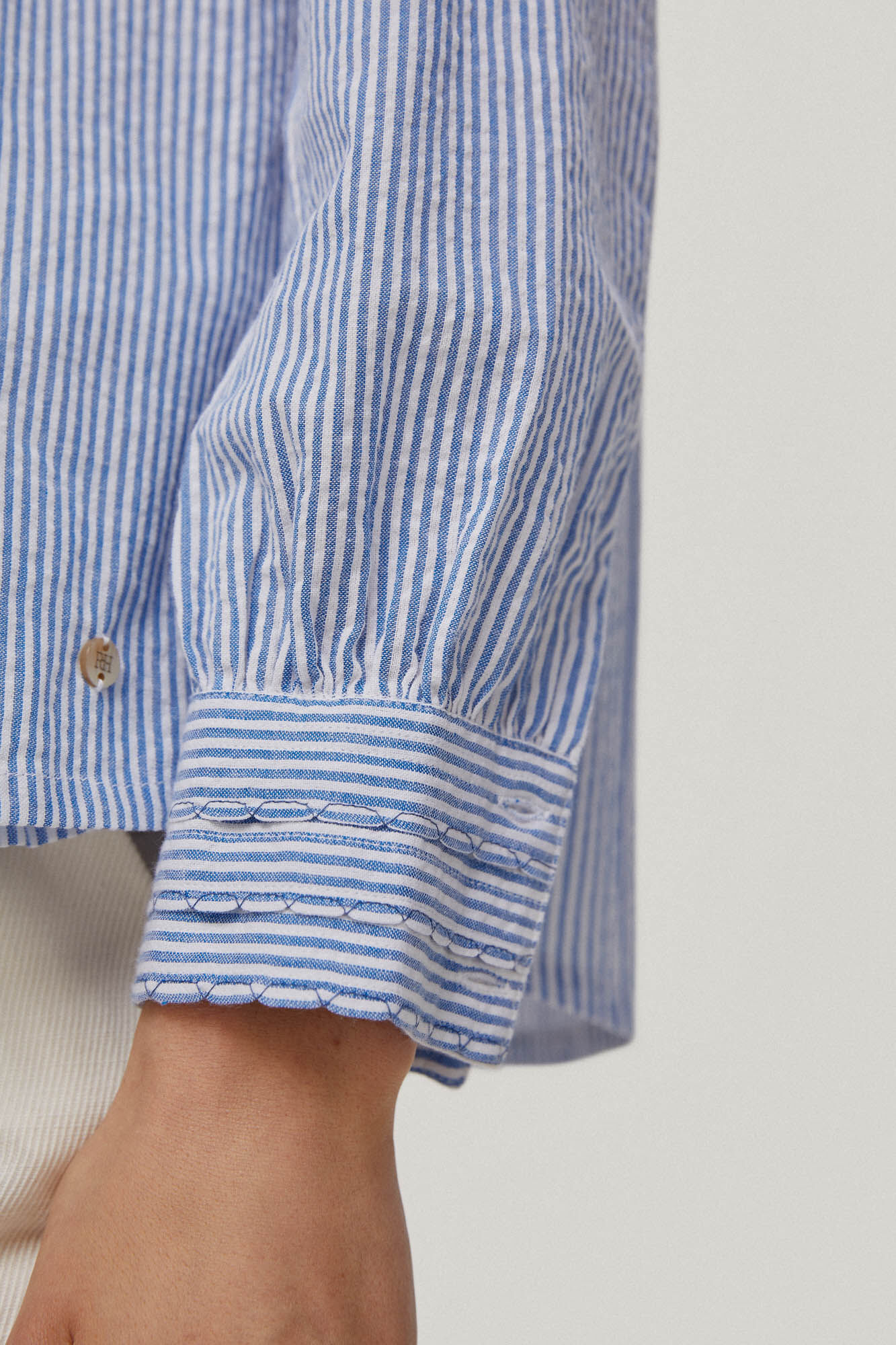 Blusa de algodão com listras em tecido - Turquesa