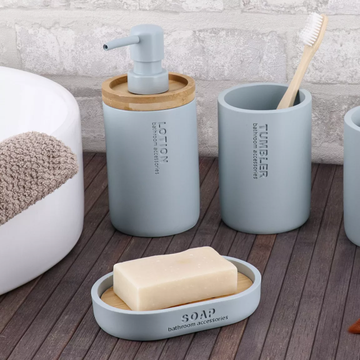 Set d'accessoires salle de bain Purebamboo Bleu clair