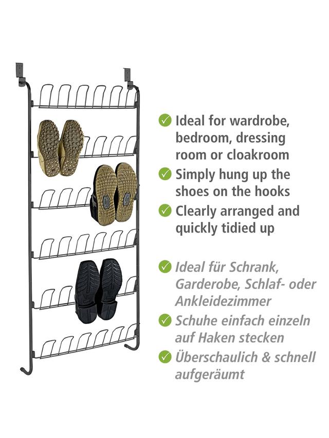 Schuhaufbewahrung für Tür, bis zu 18 Paar Schuhe, kein Bohren, Schwarz