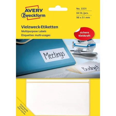 Avery Zweckform 3331 Vielzweck Etiketten 98 x 51 mm, 28 Bogen/84 Etiketten, weiß