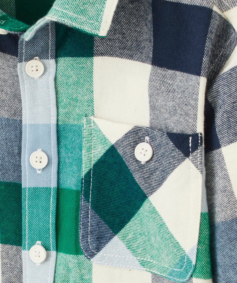 CHEMISE À CARREAUX GARÇON EN COTON BIO BLEU MARINE ET VERT