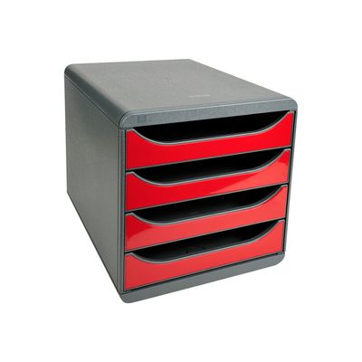 Exacompta BigBox - Module de classement 4 tiroirs - noir/rouge carmin