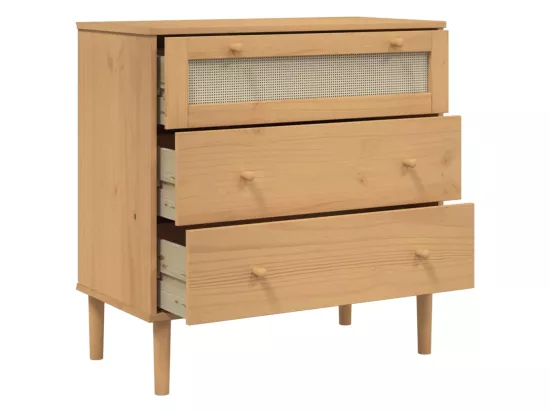 Commode SENJA aspect de rotin marron bois de pin solide