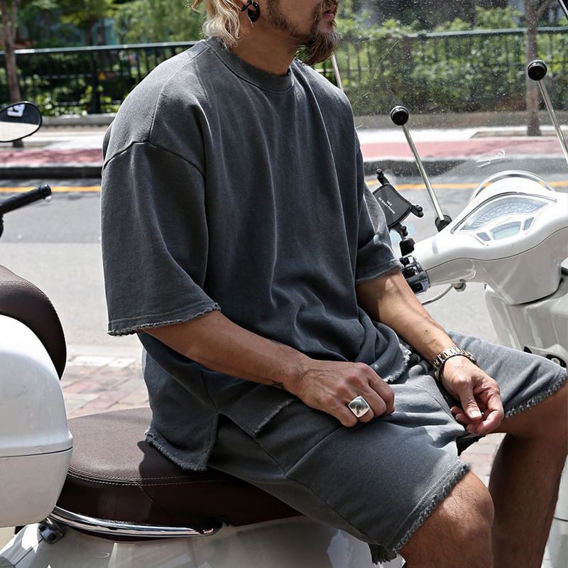 Dubbel Wit - Set: Effen T-shirt met elleboogmouwen + shorts