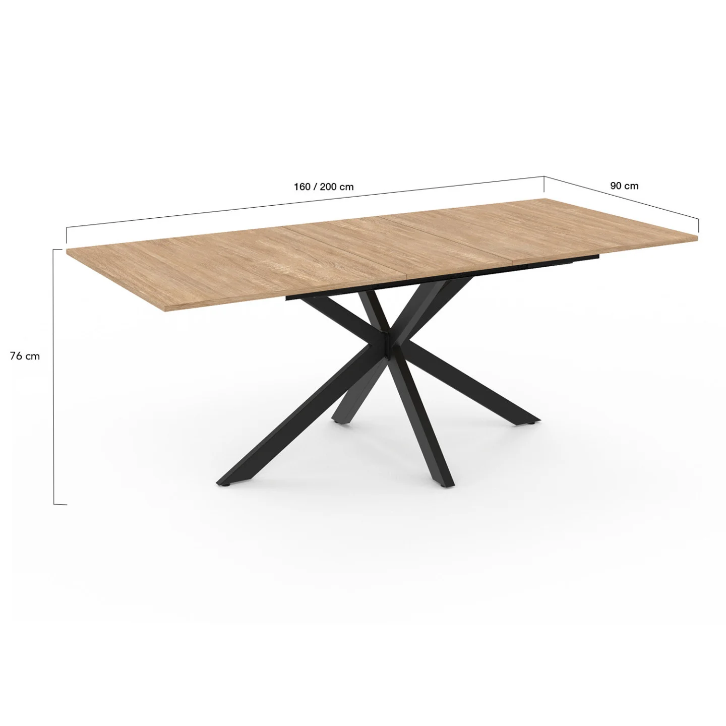 Table à manger extensible rectangle ALIX 6-10 personnes bois et noir 160-200 cm