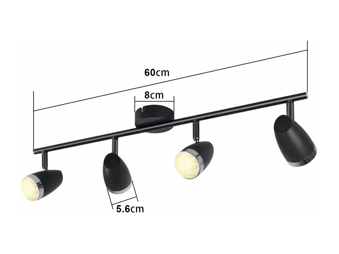 NETTLIFE Spot de plafond LED 4 ampoules moderne 4W noir 3000K orientable 350°