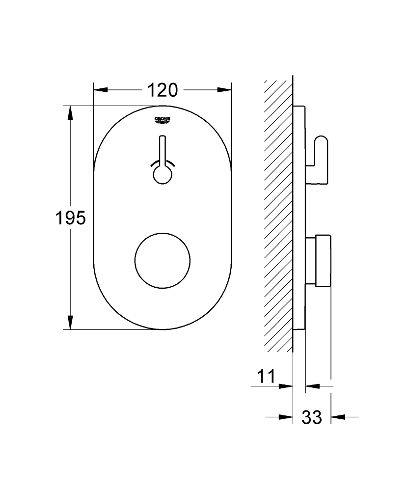 Grohe Eurosmart Cosmopolitan T afbouwdeel v. inbouw douchekraan zelfsluitend m. menging looptijd 15 sec. chroom