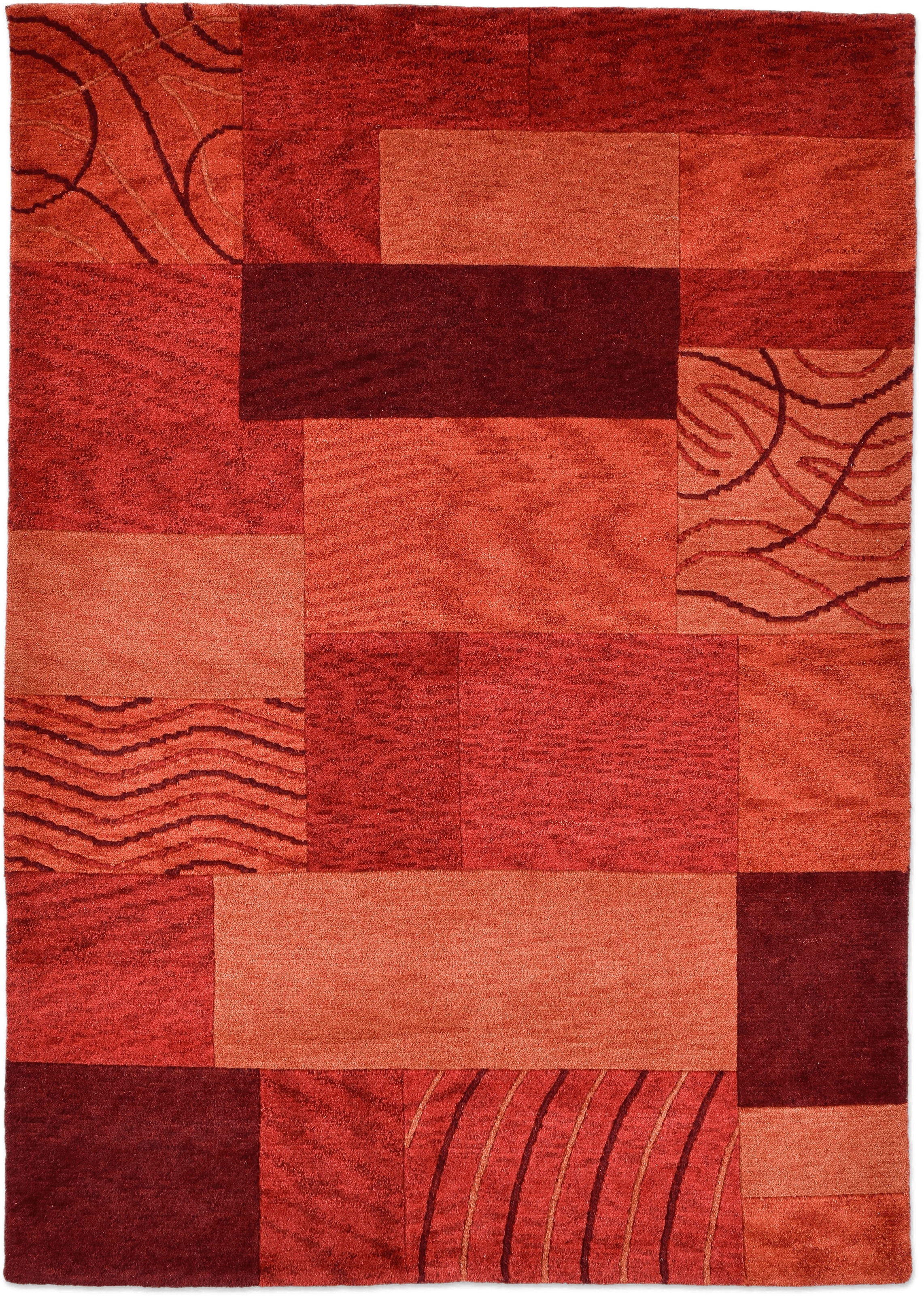THEKO Wollteppich »Royal Domas 4028« rechteckig 14 mm Höhe Kurzflor, reine Wolle, handgetuftet, modernes Patchwork Design