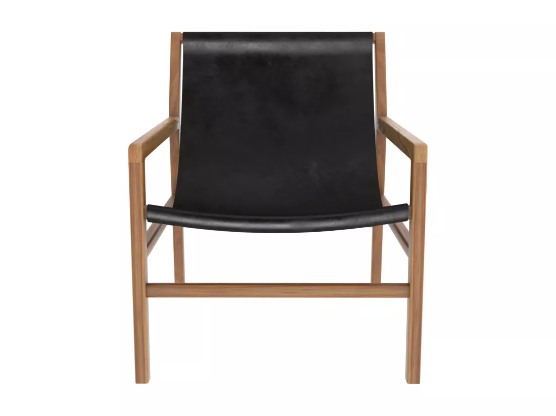 Fauteuil lounge en teck et cuir noir - Apache