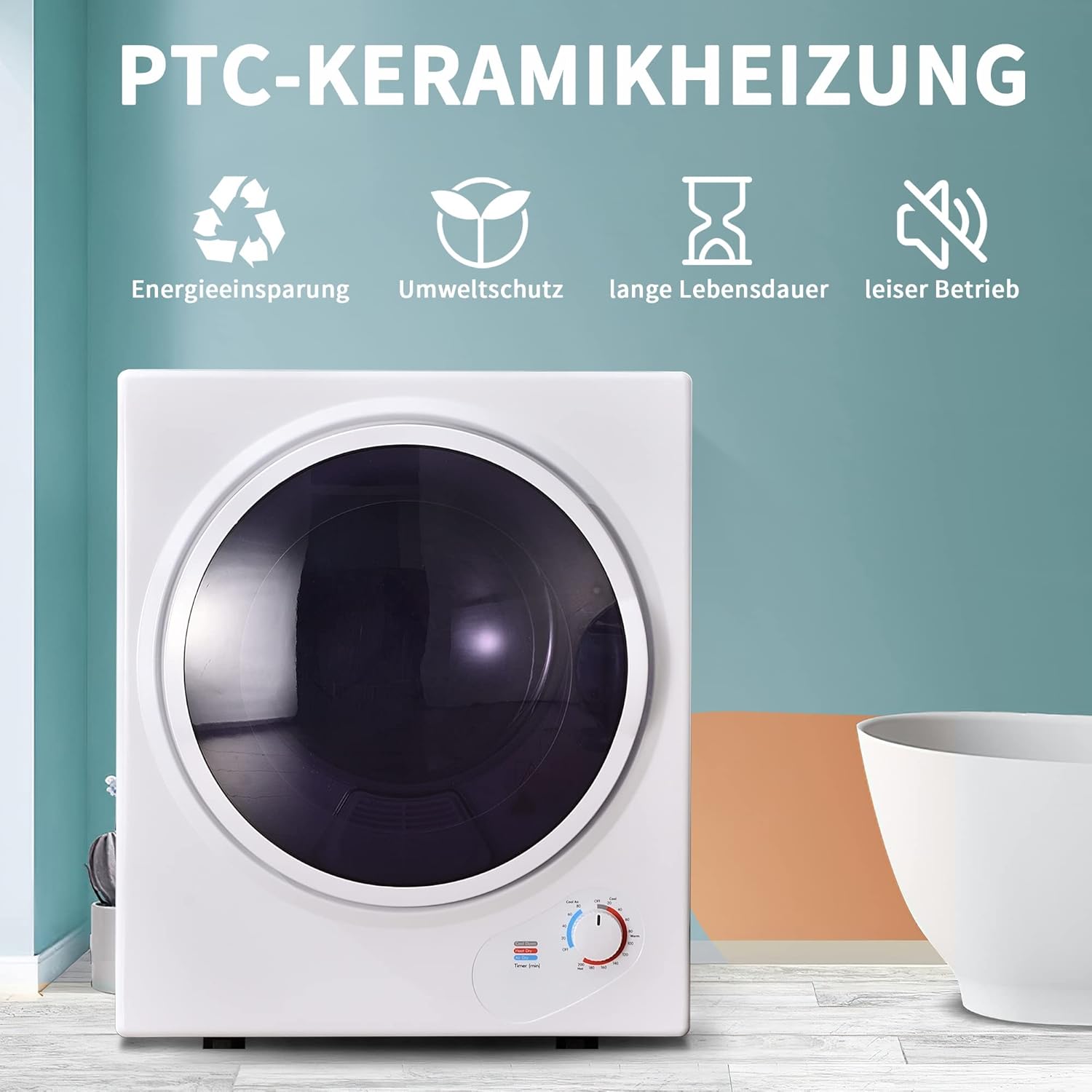 Merax Klein Wäschetrockner, Wandmontierbar Ablufttrockner, Ablufttrockner Wäschetrockner Trommelwaschtrockner, 200-Minuten-Timer|Doppelfilter|850w|2,5 kg, Weiß, 50x42x59cm