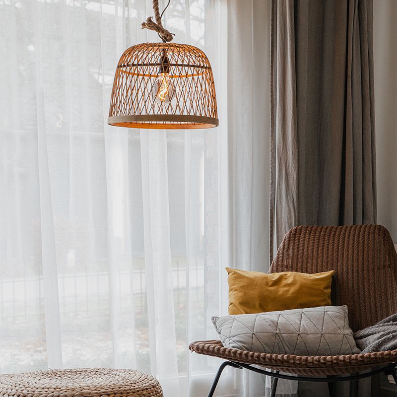 Landelijke hanglamp touw met rotan - Calamus