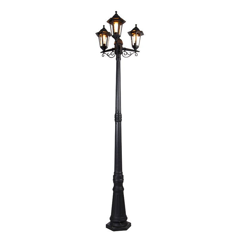 Klassieke zwarte lantaarn, 3-lichts, IP44 - New Haven