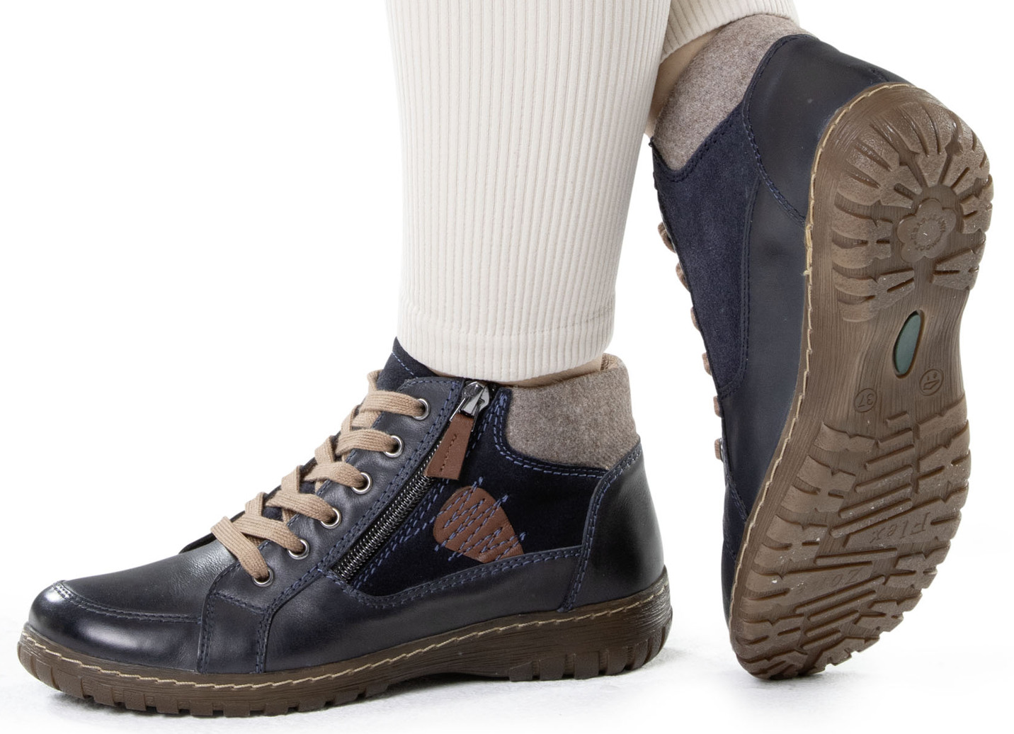 ELENA EDEN Schnür-Bootie aus Leder-Materialmix