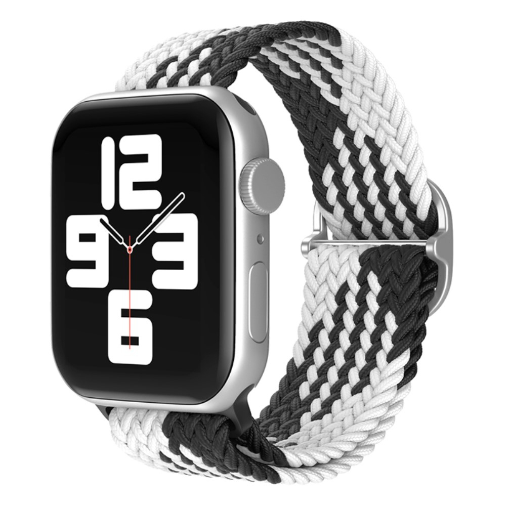 Apple Watch (42/41/40/38 mm) Elastisches Nylon Gummi Armband mit Schnalle (Gelenkumfang: 150-240mm) - Schwarz / Weiss