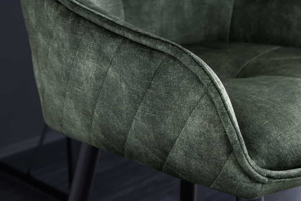 Design Barhocker EUPHORIA dunkelgrün Samt schwarze Metallbeine Barstuhl mit Lehne