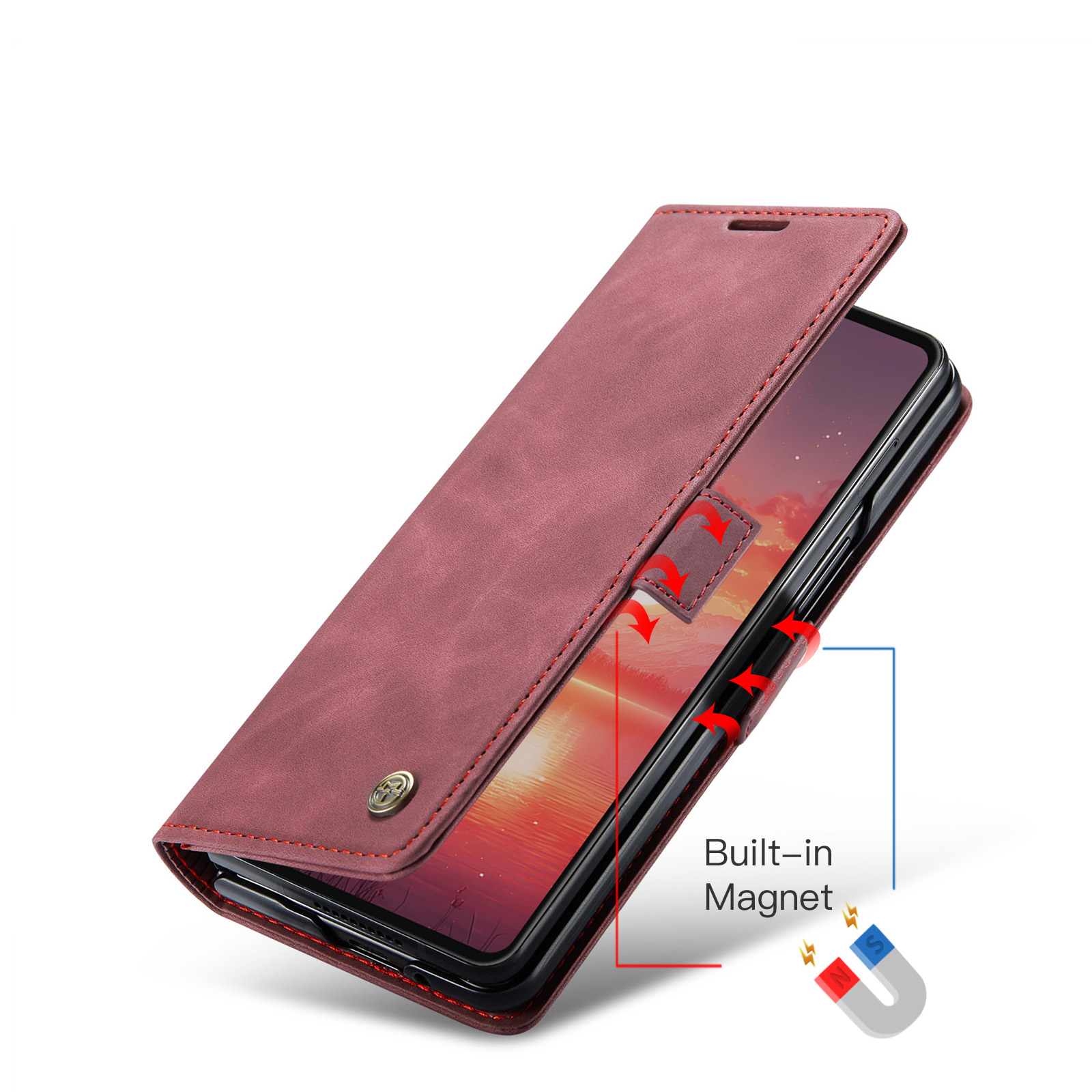 Samsung Galaxy Z Fold7 Leder Tasche Flip Wallet Etui mit Kartenfächern - Rot