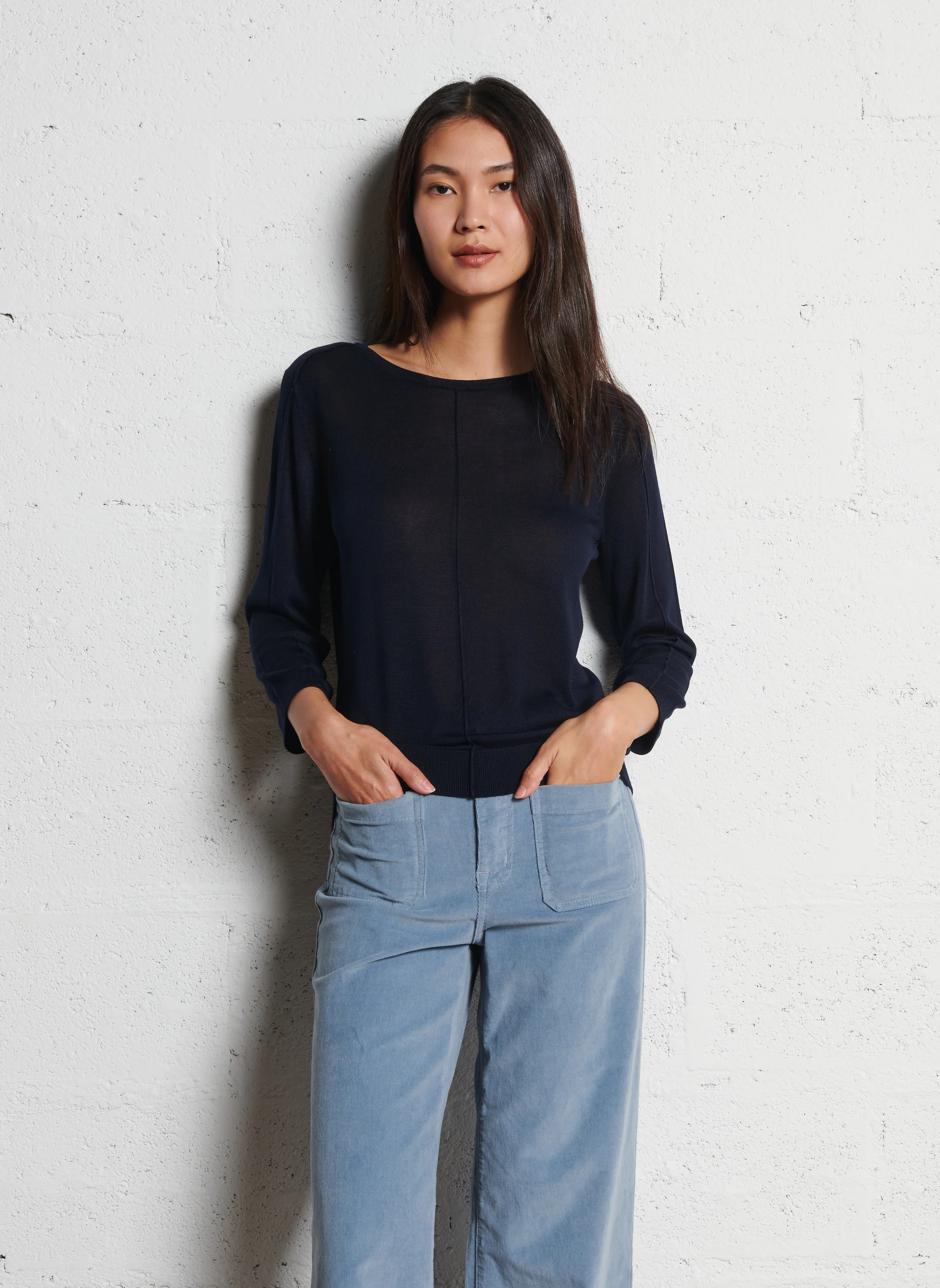 CARLY - Pull droit col rond en maille fine | Violet