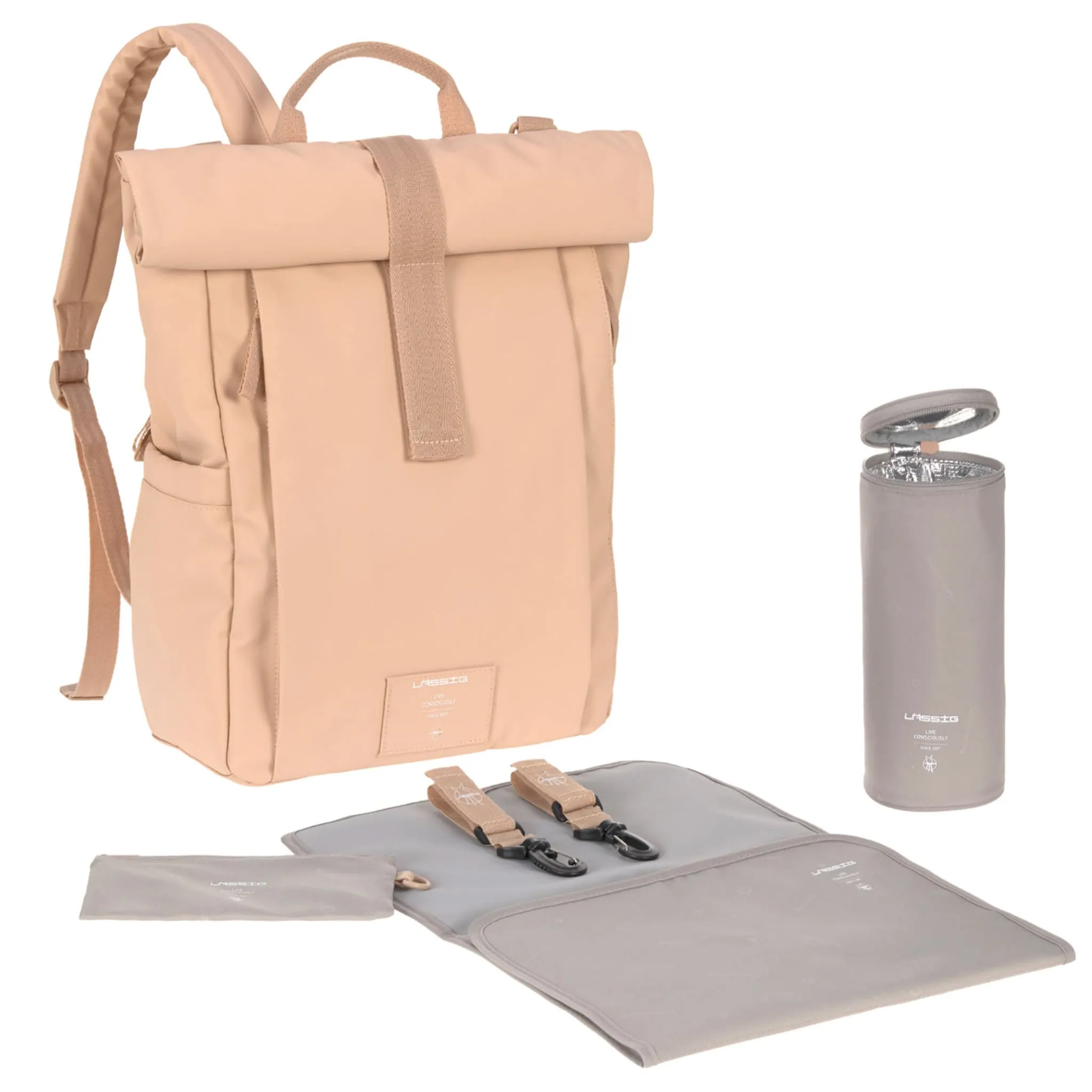 Lassig Sac à Couches à Dos Rolltop - Pêche