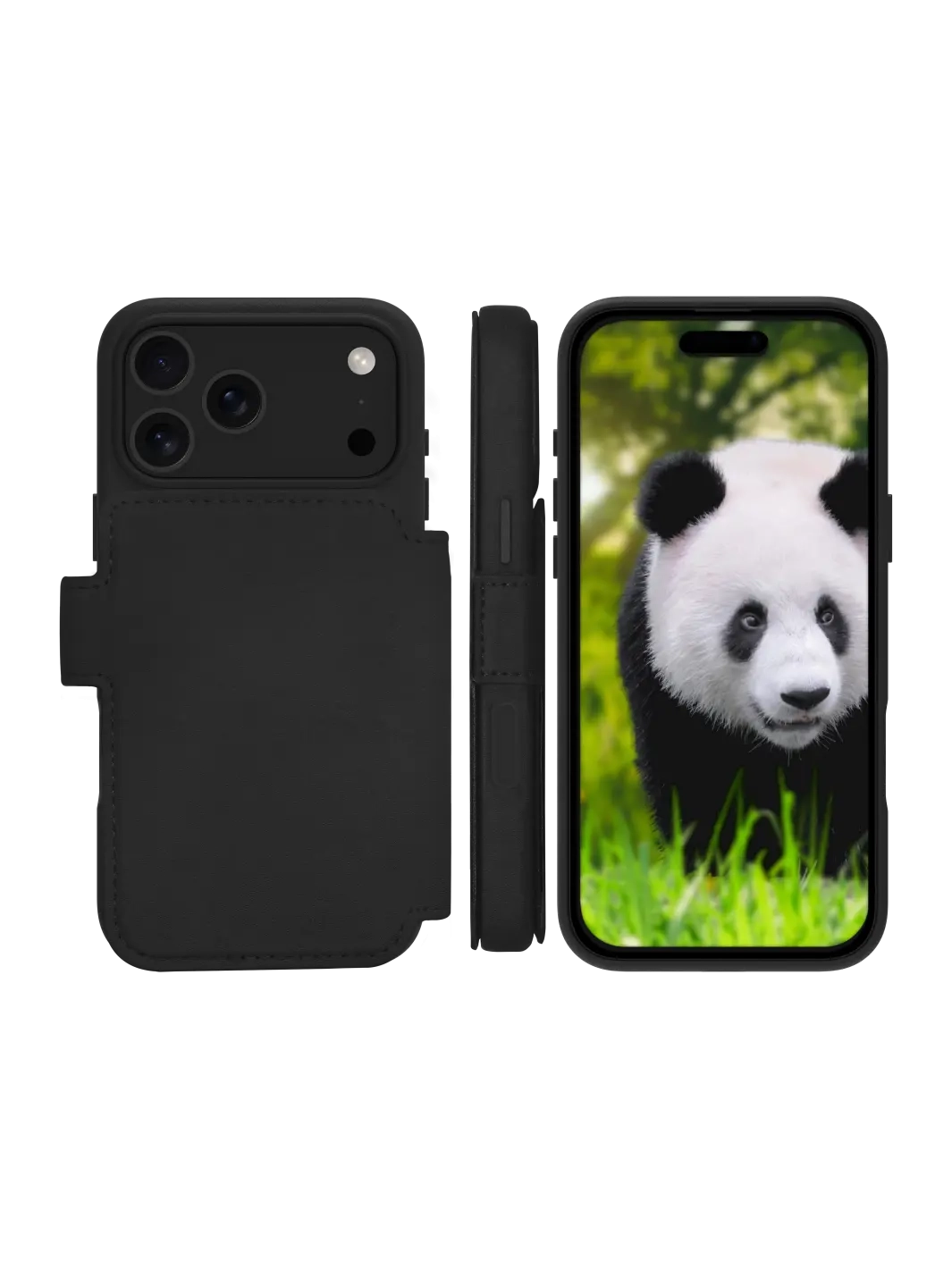 iPhone 17 Pro Max 2in1 MagSafe Wallet Case Echtleder Tasche mit RFID Schutz Lynge (LM69GTBL6627) - Schwarz