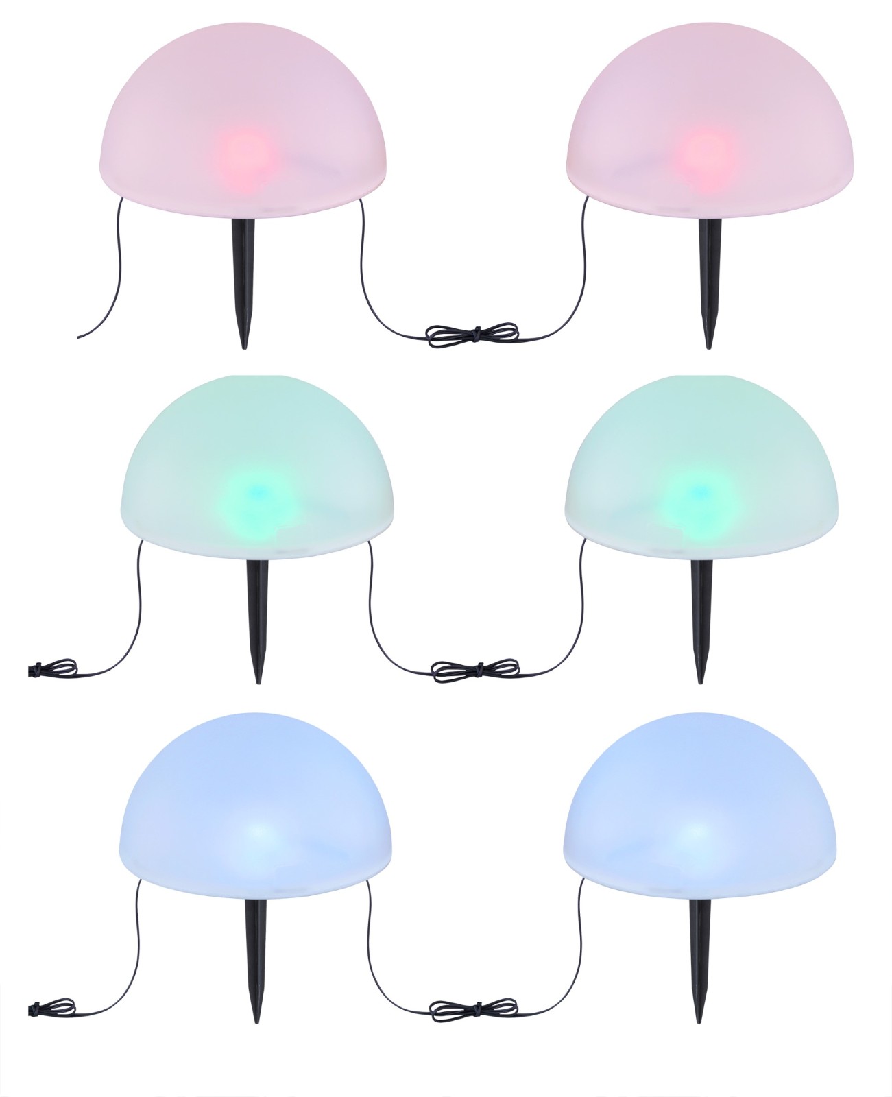 5er-Set LED-Solarleuchte - weiß-schwarz - Halbkugeln - mit RGB-Farbwechsel