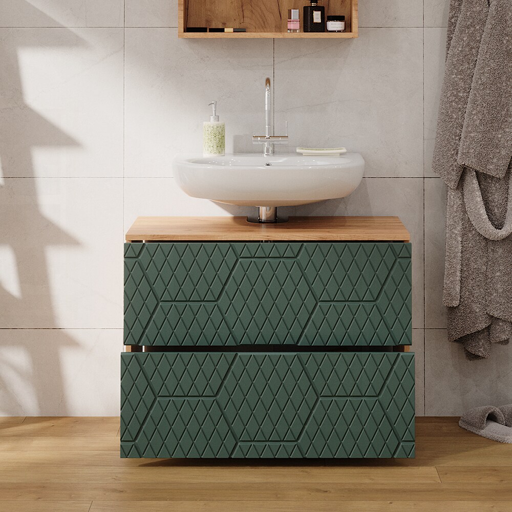 Vicco Waschbeckenunterschrank Irma Eiche Grün 80 x 59 cm 2 Schubladen Badezimmer