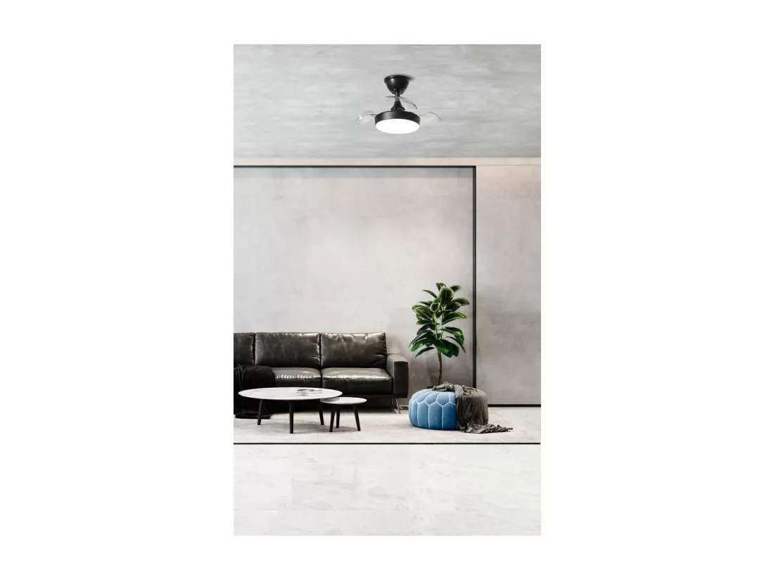 Ventilateur plafond Perenz 7169B CT noir d.56 cm, 3 pales rétractables, moteur DC 24W, 6 vitesses, design compact