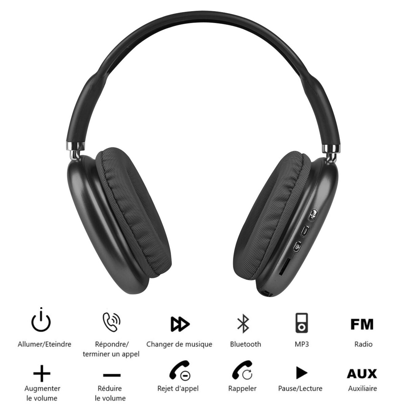 Onamaste Casque sans fil Bluetooth noir