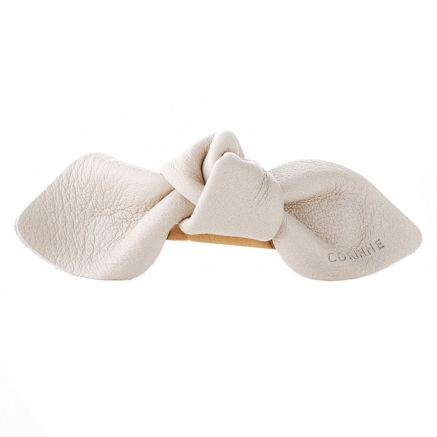Corinne Leather Bow Small On Hair Clip Cream