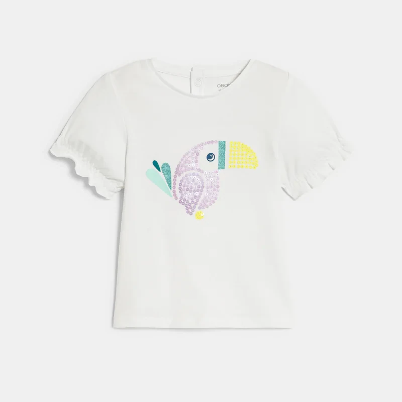T-shirt sequins toucan blanc bébé fille Mauve Violet