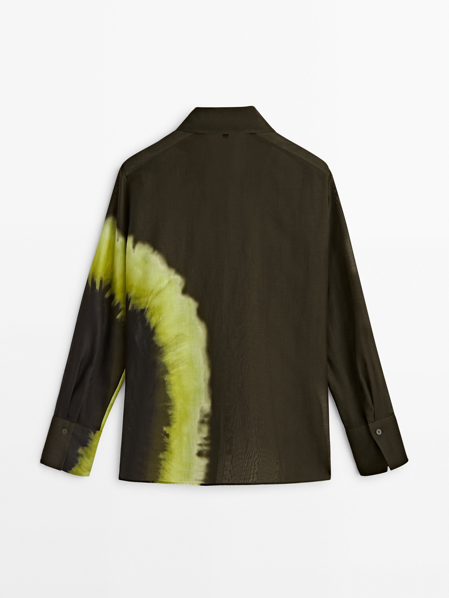 Camisa estampada em mistura de algodão e seda - VERDE