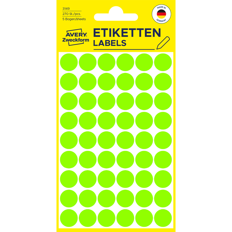 Avery Zweckform Markierungspunkte, 3149, 12 mm, leuchtgrün