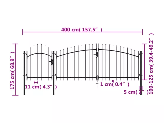 Portail de jardin Acier 1,75 x 4 m Noir