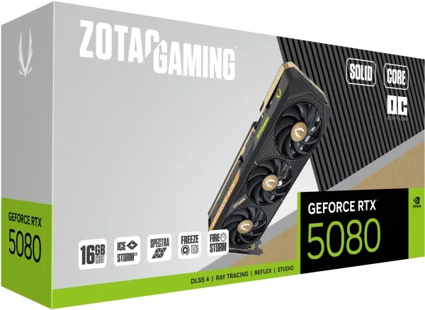 ZOTAC GAMING GeForce RTX 5080 SOLID CORE - OC Edition - grafikkort - GeForce RTX 5080 - 16 GB GDDR7 - PCIe 5.0 x16 - 3 x DisplayPort, HDMI