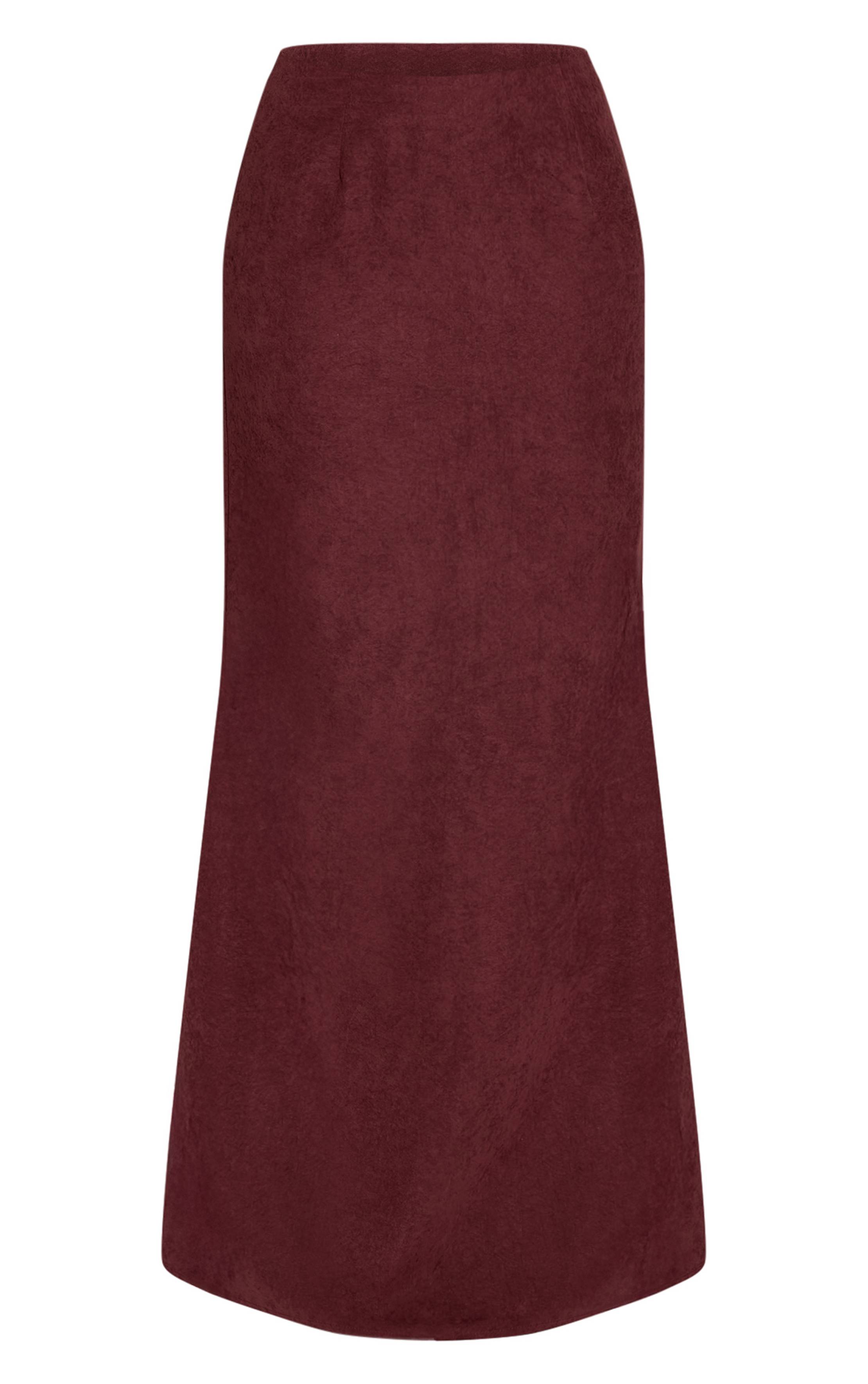 Deep Burgundy Jupe Longue Évasée En Peau De Pêche Pour Grandes Tailles