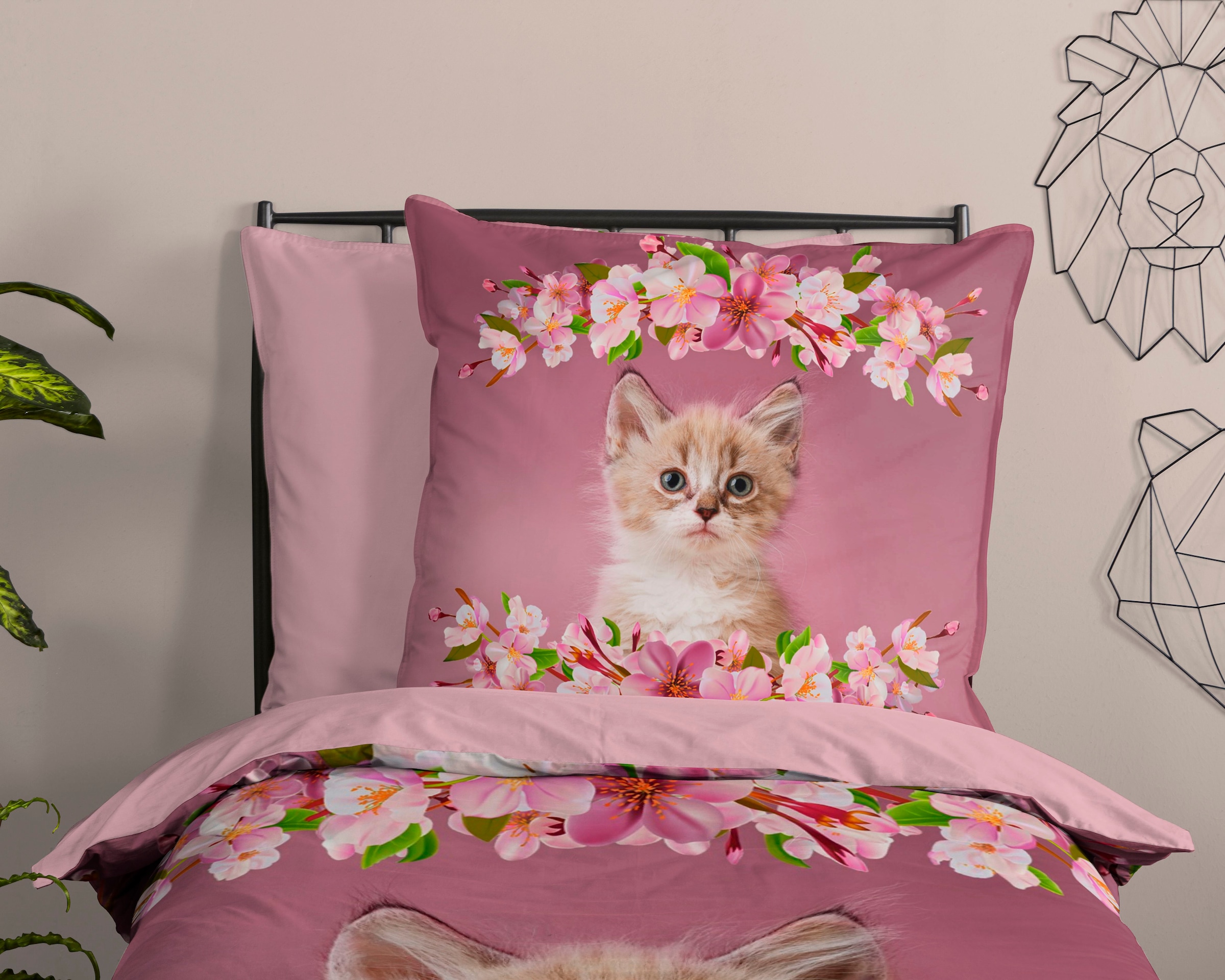 good morning Kinderbettwäsche »Century« 2 Stk. tlg. Baumwolle, 135x200, Reissverschluss, Wende, Kind, Mädchen, Katze, Rosa