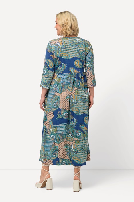 Jerseykleid, Paisleymuster, A-Linie, V-Ausschnitt, 3/4-Arm
