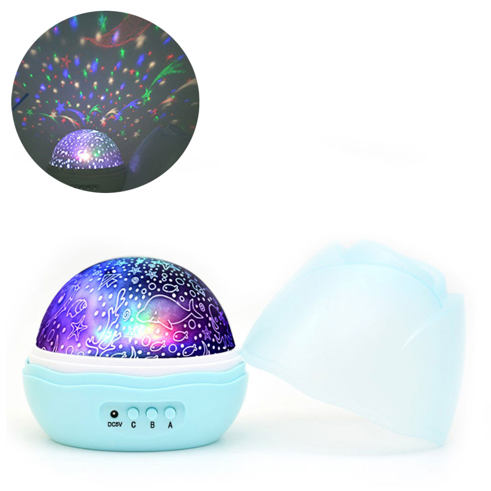 Mini LED Sternenhimmel Projektor 360° Rotierendes Kinder Nachtlicht USB Galaxy Nachttisch Lampe mit 8 Leuchtmodi (USB/Batteriebetrieben) - Blau