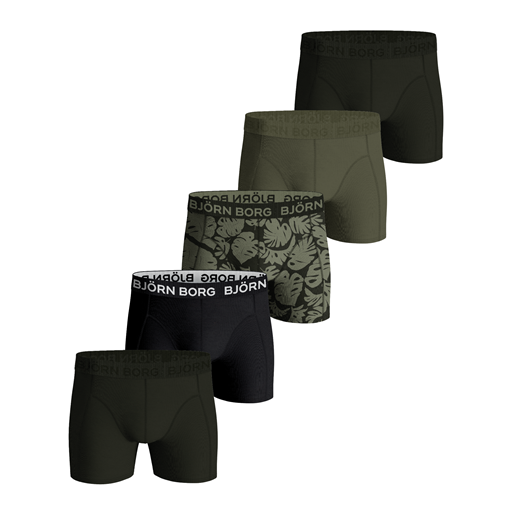 Björn Borg Cotton Stretch 5-pak Boxershorts, Sort/Grøn/Print, M