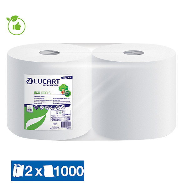 Bobine d'essuyage blanche Lucart 1000 formats, lot de 2