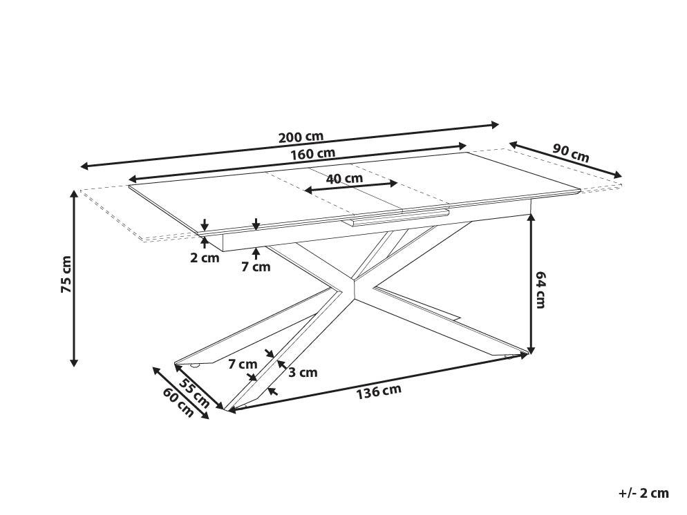 Eettafel FINLEY Lichtbruin 90 cm 160/200 cm