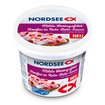 Milde Heringsfilet-Streifen in Rote-Bete-Sauce