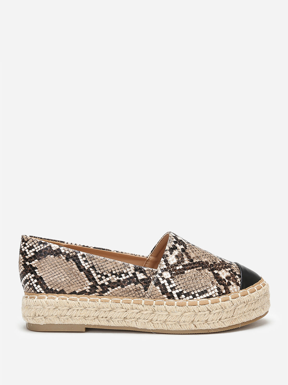 Espadrilles effet python à plateforme- Beige